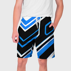 Шорты на шнурке мужские Бело-синие линии на чёрном фоне, цвет: 3D-принт