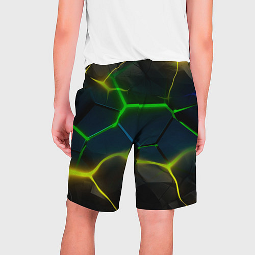 Мужские шорты Неоновые яркие зеленые плиты с желтым светом / 3D-принт – фото 2