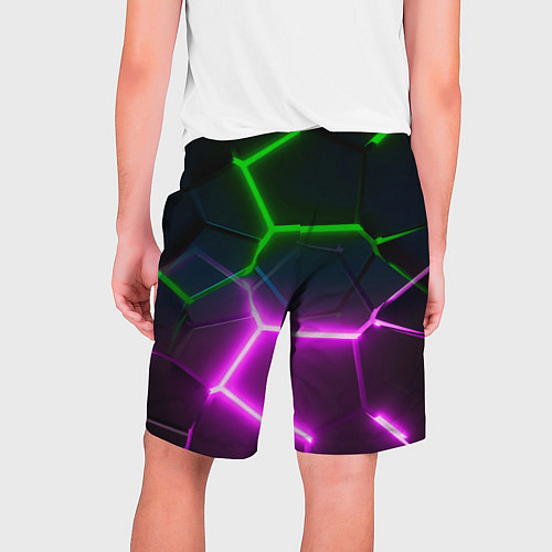 Мужские шорты Фиолетовые и зеленые неоновые плиты в разломе / 3D-принт – фото 2