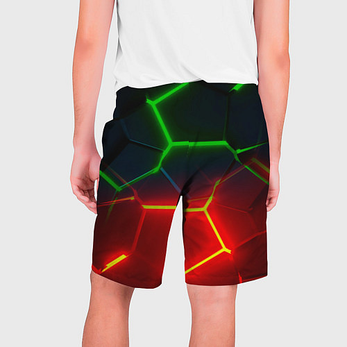 Мужские шорты Зеленые и красные неоновые плиты в разломе / 3D-принт – фото 2