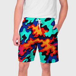Шорты на шнурке мужские Разноцветный кислотный камуфляж, цвет: 3D-принт