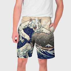 Шорты на шнурке мужские Большой котик в Канагаве, цвет: 3D-принт