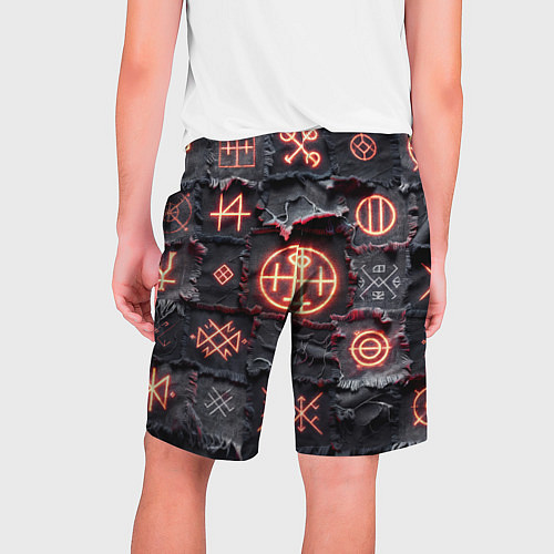 Мужские шорты Символы викингов на пэчворк дениме / 3D-принт – фото 2