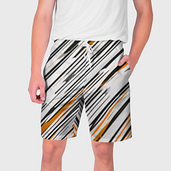 Шорты на шнурке мужские Диагональные чёрно-жёлтые полосы на белом фоне, цвет: 3D-принт