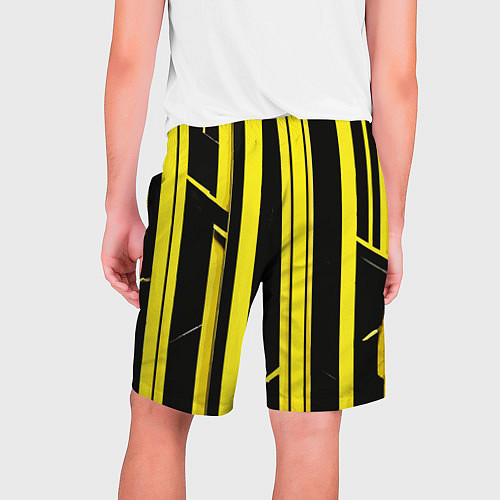 Мужские шорты Толстые жёлтые полосы на чёрном фоне / 3D-принт – фото 2