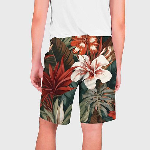 Мужские шорты Алые тропические цветы / 3D-принт – фото 2