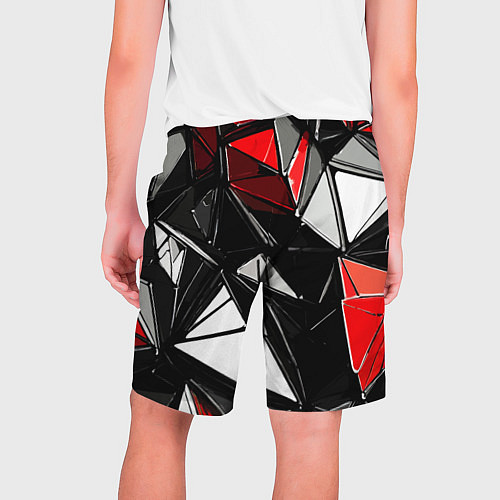 Мужские шорты Красно-белые рельефные треугольники на чёрном фоне / 3D-принт – фото 2