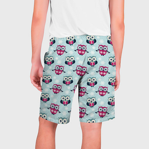 Мужские шорты Новогодний паттерн с милыми совами и снежинками / 3D-принт – фото 2