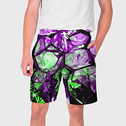 Шорты на шнурке мужские Чёрно-зелёная абстракция на фиолетовом фоне, цвет: 3D-принт