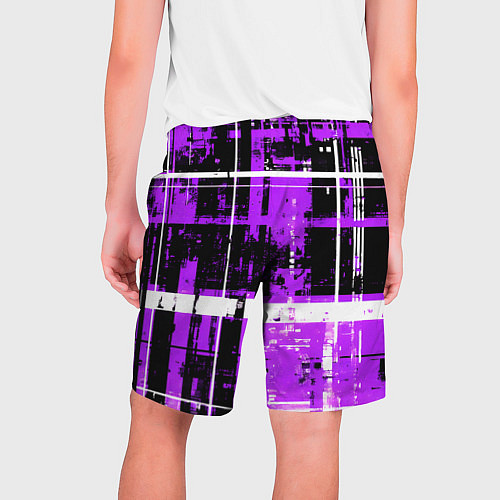 Мужские шорты Фиолетово-белый гранж на чёрном фоне / 3D-принт – фото 2