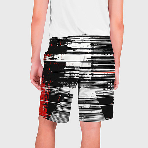 Мужские шорты Горизонтальные чёрные линии на бело-красном фоне / 3D-принт – фото 2