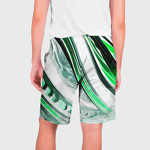 Мужские шорты Волнистая бело-зелёная абстракция / 3D-принт – фото 2