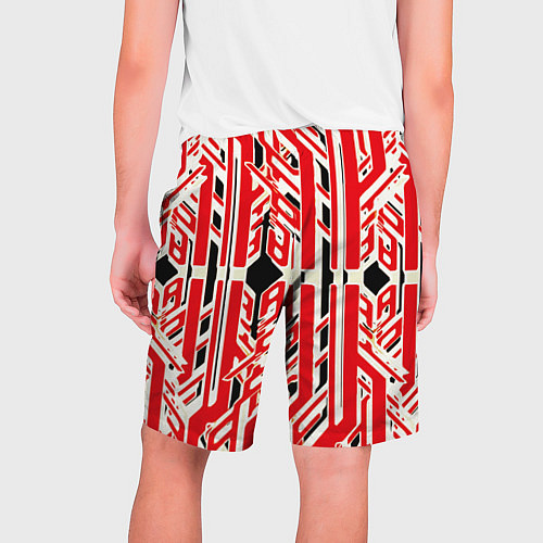 Мужские шорты Бело-красные техно полосы на чёрном фоне / 3D-принт – фото 2