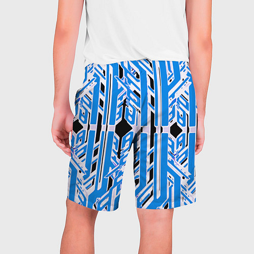 Мужские шорты Бело-синие техно полосы на чёрном фоне / 3D-принт – фото 2