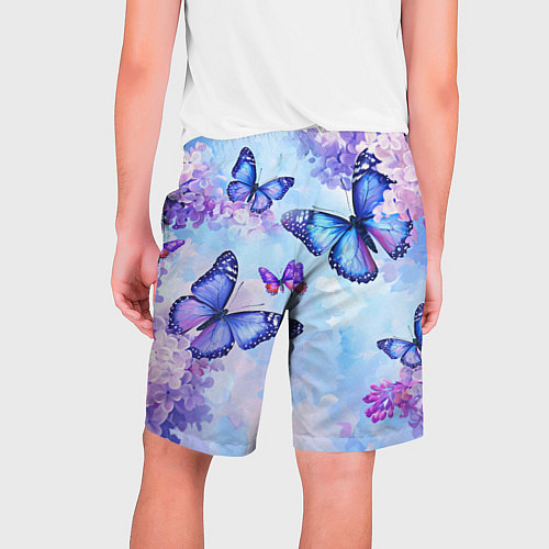 Мужские шорты Бабочки и сирень - нежная голубая живопись / 3D-принт – фото 2