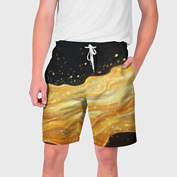 Шорты на шнурке мужские Золотистая материя на черном фоне, цвет: 3D-принт