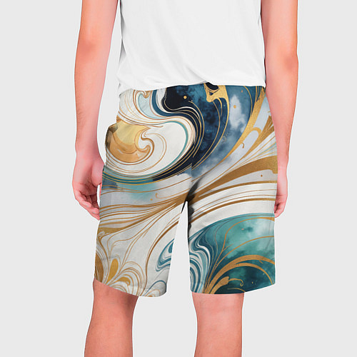 Мужские шорты Аквамарин и оранж узор с завитками / 3D-принт – фото 2