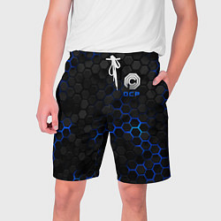 Шорты на шнурке мужские Робокоп - соты с синей подсветкой, цвет: 3D-принт