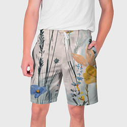 Шорты на шнурке мужские Цветы полевые, цвет: 3D-принт