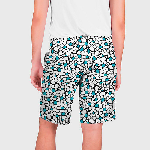 Мужские шорты Мелкий синий белый мозаичный узор на черном / 3D-принт – фото 2