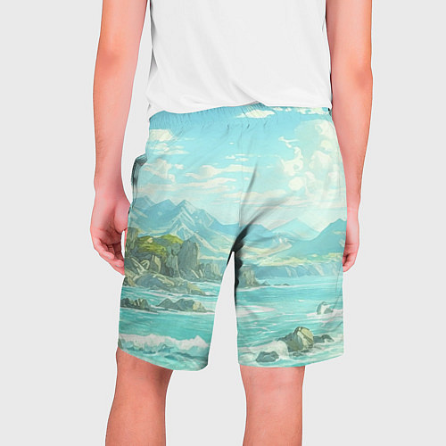 Мужские шорты Художественный берег со скалами / 3D-принт – фото 2