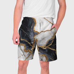 Шорты на шнурке мужские Мрамор белый и черный с золотом, цвет: 3D-принт