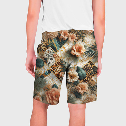 Мужские шорты Цветы на кусках мрамора и леопардовом узоре / 3D-принт – фото 2