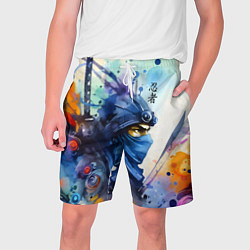 Шорты на шнурке мужские Японский ниндзя - акварельный набросок, цвет: 3D-принт