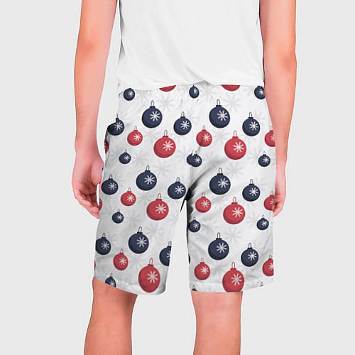 Мужские шорты Синие и красные новогодние шары со снежинками / 3D-принт – фото 2
