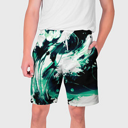 Шорты на шнурке мужские Чёрно-зелёный абстракция волна, цвет: 3D-принт