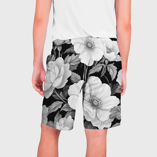 Мужские шорты Чёрно-серый цветочный паттерн / 3D-принт – фото 2