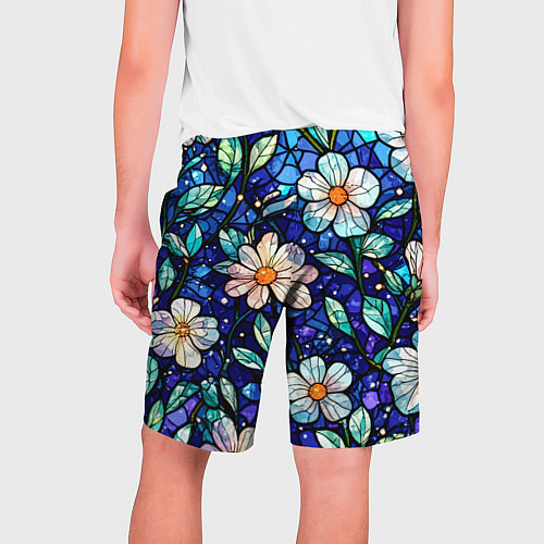 Мужские шорты Цветочный тёмно-синий витраж / 3D-принт – фото 2