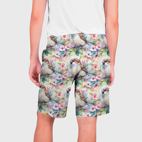 Мужские шорты Воробей в ярких цветах паттерн / 3D-принт – фото 2