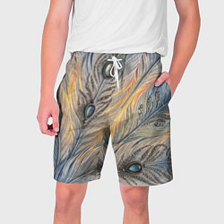 Шорты на шнурке мужские Синие перья с самоцветами, цвет: 3D-принт