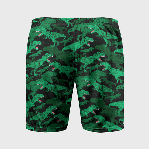 Мужские спортивные шорты Зелёные тираннозавры - камуфляж / 3D-принт – фото 2