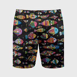 Мужские спортивные шорты Разноцветные рыбы - черный фон