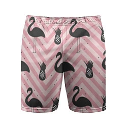 Шорты спортивные мужские Черный фламинго арт, цвет: 3D-принт