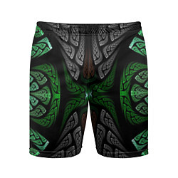 Шорты спортивные мужские Серо-Зеленые Узоры, цвет: 3D-принт
