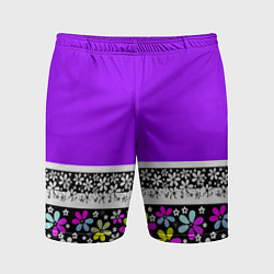 Шорты спортивные мужские Яркий фиолетовый цветочный, цвет: 3D-принт