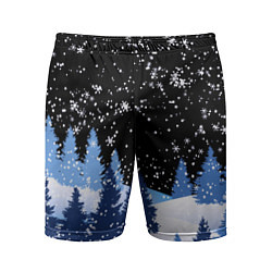 Мужские спортивные шорты Снежная ночь в зимнем лесу