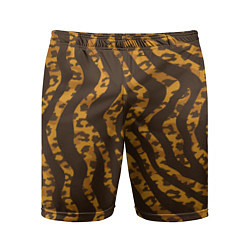Шорты спортивные мужские Шкура тигра леопарда гибрид, цвет: 3D-принт