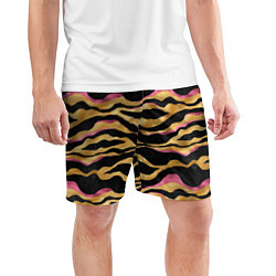 Шорты спортивные мужские Тигровый окрас Gold Pink, цвет: 3D-принт — фото 2