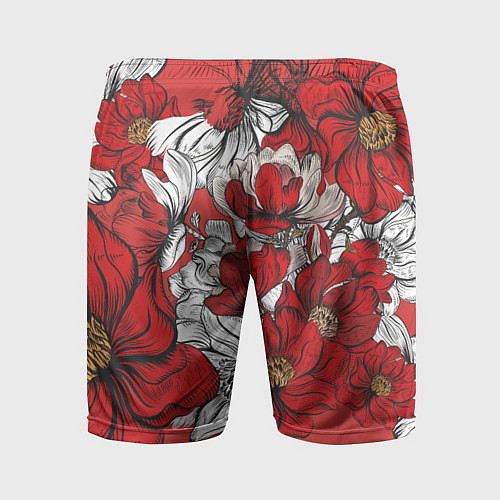 Мужские спортивные шорты Цветы на алом фоне / 3D-принт – фото 2
