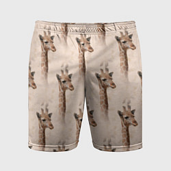 Шорты спортивные мужские Голова жирафа паттерн, цвет: 3D-принт