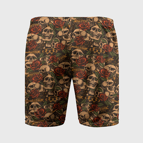 Мужские спортивные шорты Черепа с оружием и розами / 3D-принт – фото 2