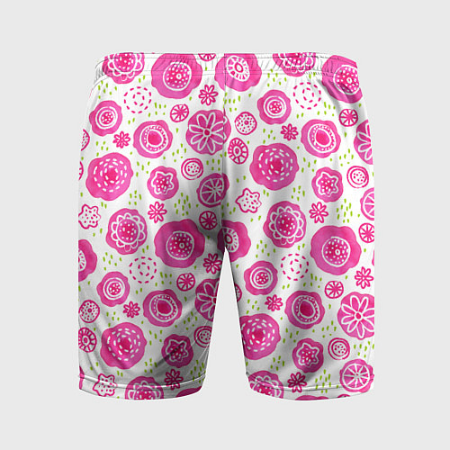 Мужские спортивные шорты Яркие розовые цветы в дудл стиле, абстракция / 3D-принт – фото 2