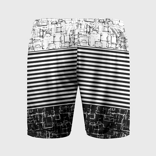 Мужские спортивные шорты Черно-белый комбинированный абстрактный с полосаты / 3D-принт – фото 2