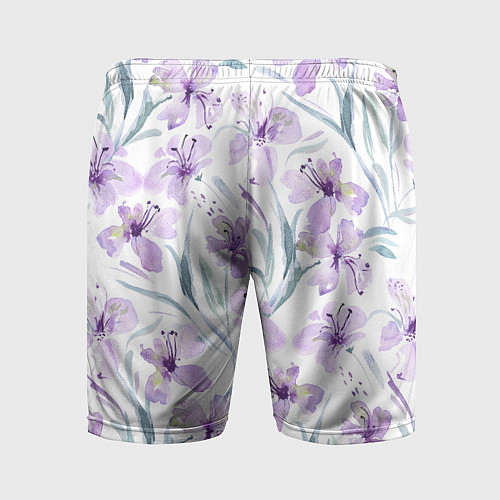 Мужские спортивные шорты Цветы Фиолетовые Нарисованные Акварелью / 3D-принт – фото 2