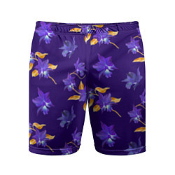 Мужские спортивные шорты Цветы Фиолетовые Ирисы На Синем Фоне