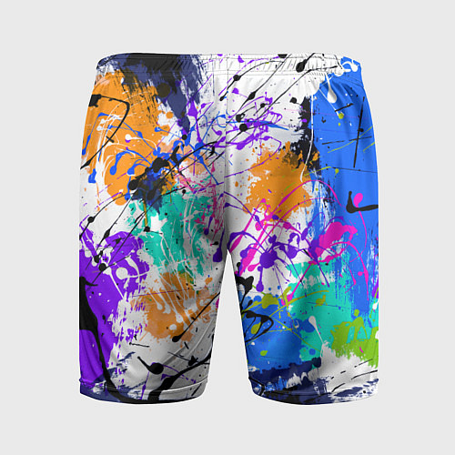 Мужские спортивные шорты Брызги и мазки разноцветных красок на белом фоне / 3D-принт – фото 2